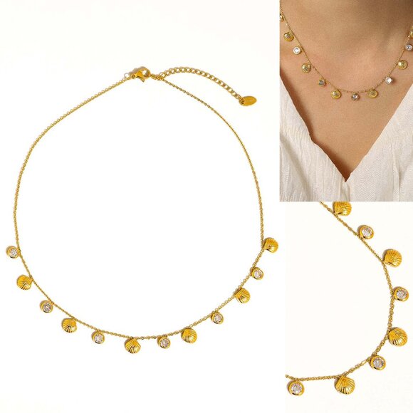 Sylvia 18K Gold Non-Tarnish Shell Charm Necklace - Picture 1 of 5